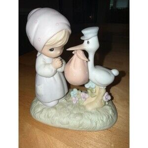 1990 Precious Moments "Joy On Arrival" Girl Stork Baby